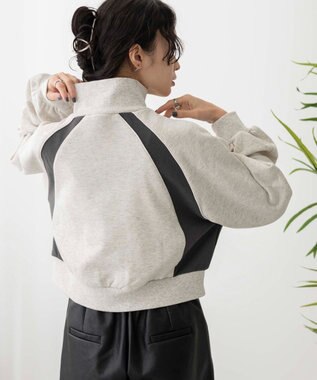 WEGO パイピング切替ショートハーフZIPスウェット 杢グレー