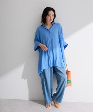 Green Parks スラブシアーシャツチュニック Blue