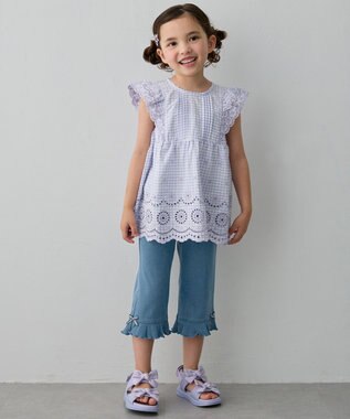 ANY KIDS ひんやり レース刺繍ブラウス 【新色】ラベンダー×ギンガム