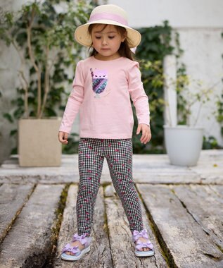 ANY KIDS ミラクルスパンコール長袖Tシャツ ピンク（ネコ×アイスクリーム）