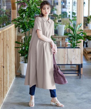 Tiaclasse 【洗える】ポロシャツワンピース グレージュ