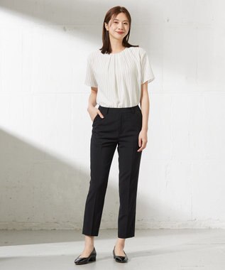 J.PRESS LADIES L シアーストライプ&チェック カットソー ホワイト系1