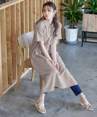 Tiaclasse 【洗える】ポロシャツワンピース グレージュ