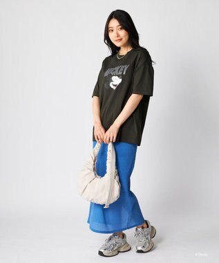 OP／FILA 【Ocean Pacific】ミッキー/水陸両用オーバーサイズTシャツ/レディース チャコールグレー