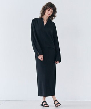 BEIGE， 【洗える】RUE / スリットネックフォルムブラウス Black