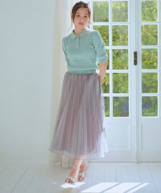 Feroux シャイニープリーツスカート ブルーグレー系