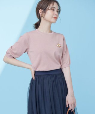 組曲 L 【WEB限定・2SET】シャイニーラメニット×チュールスカート ローズ系