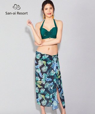 San-ai Resort（三愛水着楽園） 【SALE】【San-ai Resort】リーフ柄 パレオワンピース M ブラック