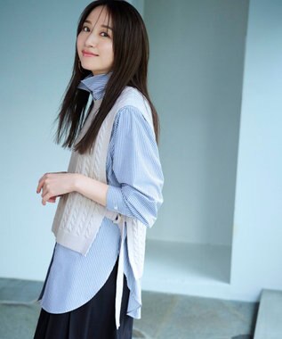 ANY 【UVカット/抗菌防臭/速乾】エニィファンクション　カシュクールシャツ ブルーストライプ