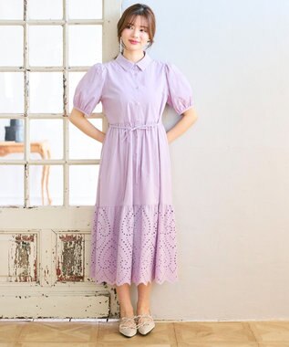 Feroux 刺繍入りシャツ ワンピース ライラック系