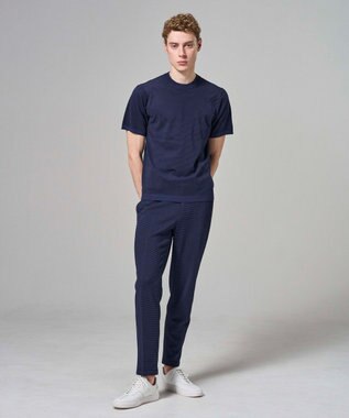 JOSEPH HOMME 【新柄】リュクスレーヨンボーダー　クルーネック半袖ニット ネイビー系1