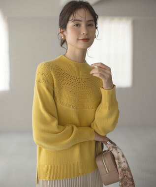 組曲 【WEB限定カラーあり】透かし編みバルキーハイネックニット 【WEB限定】イエロー系9