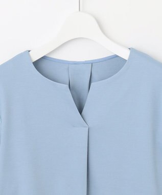 J.PRESS LADIES 【WEB限定カラーあり・接触冷感・UVケア】 スムースジャージー キーネック カットソー サックスブルー系