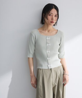 Green Parks ・ｓｗｉｎｇ　ｂｙ　フロントリボンリブニット Light Gray
