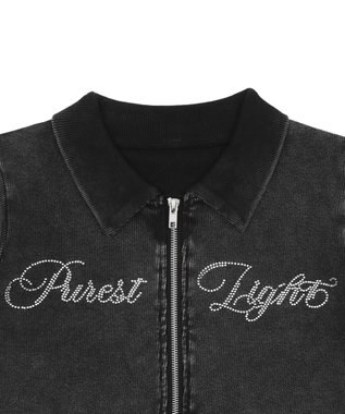 WEGO ラインストーンロゴWZIPトップス スミクロ