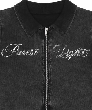 WEGO ラインストーンロゴWZIPトップス スミクロ