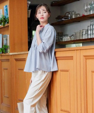 Tiaclasse 【洗える】ピンタックギャザーブラウス サックス