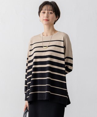 【洗える】プレミアムビオコットン ボーダー ワイド ニット