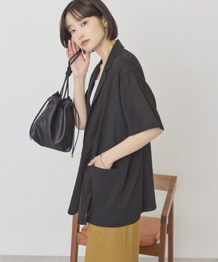 AMERICAN HOLIC 【接触冷感】シアーテーラード半袖ジャケット Black