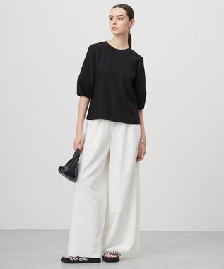 ICB 【UVケア・接触冷感・速乾・防シワ・洗える】 FluidBackSatin ランタンスリーブブラウス ブラック系