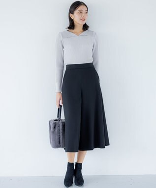 組曲 T/Rツイルストレッチ フレアパンツ ブラック系