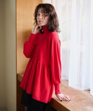 #Newans 【洗える】ペプラムデザインワイドシルエットプルオーバー レッド