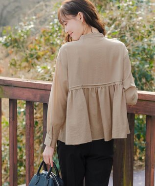 Tiaclasse 【洗える】ピンタックギャザーブラウス モカ