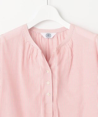 J.PRESS LADIES 【洗える】コットンアセVis ストライプ ギャザー ブラウス オレンジ系1