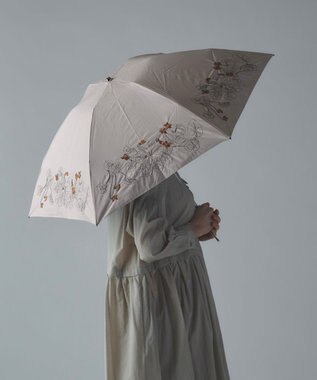 AND WOOL 〈一級遮光生地・晴雨兼用〉スミレ刺繍の日傘 （折りたたみタイプ）