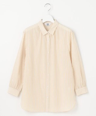 J.PRESS LADIES 【洗える】コットンアセVis ストライプ シャツカラー ブラウス ベージュ系1