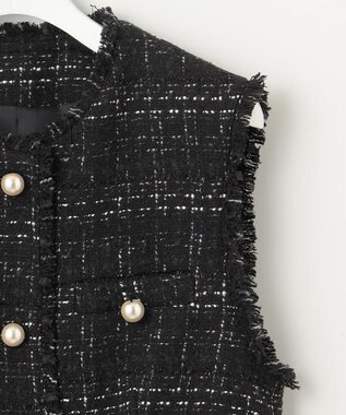 Feroux 【洗える】ラメツイード ジレ ブラック系1