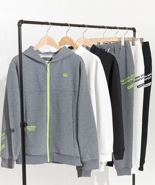 PW CIRCULUS 【MEN】【洗える/吸汗速乾/ストレッチ】ダンボール ロゴ ジップアップ パーカー ライトグレー系