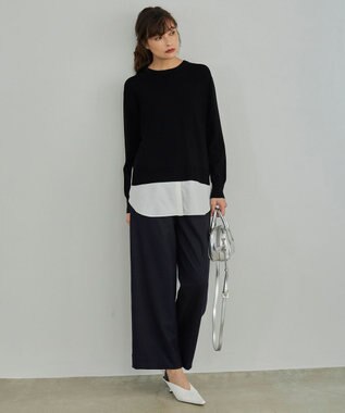 ICB L 【洗える】クロスコンビ シャツドッキングプルオーバー ブラック系