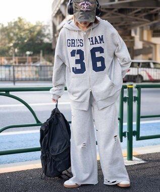 WEGO ナンバリングビッグジップパーカー 杢グレー