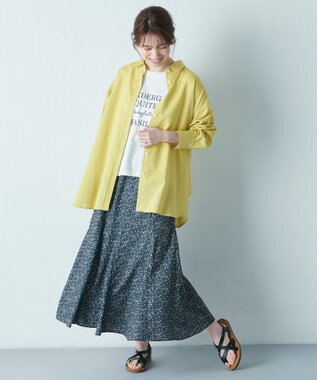 ANY 【洗濯機可能/ウエストゴム】プリントマーメイドスカート ネイビーフラワー