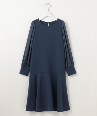 ANY SIS 【洗える】サテンコンビダンボール ワンピース ダルブルー