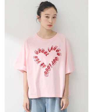 earth music&ecology ラメ刺繍ハートロゴＴ Pink