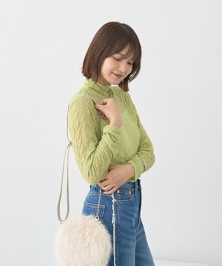 earth music&ecology ハイネックシアーうねうねプルオーバー Light Green