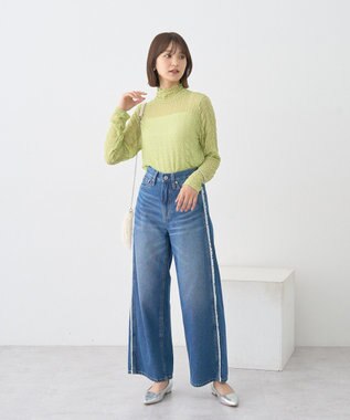 earth music&ecology ハイネックシアーうねうねプルオーバー Light Green