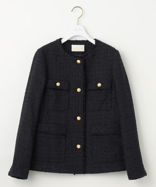 ANY SIS S ツイードノーカラーミドル ジャケット ネイビー