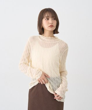 earth music&ecology ハイネックシアーうねうねプルオーバー Ivory