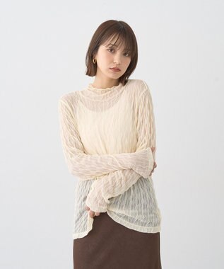 earth music&ecology ハイネックシアーうねうねプルオーバー Ivory