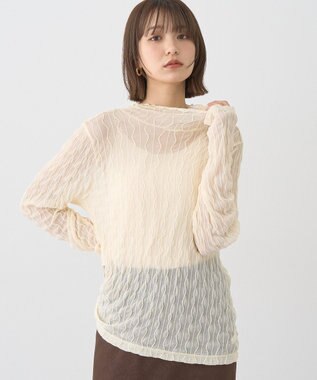 earth music&ecology ハイネックシアーうねうねプルオーバー Ivory