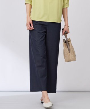 【洗える・接触冷感・UVケア・吸水速乾・防透け】麻シェルドライ ワイドストレート マリン パンツ