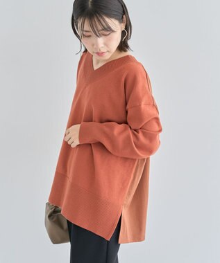 Green Parks 異素材切替ニットチュニック Orange