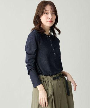 ANY クリアラメフライスヘンリーネックプルオーバー ネイビー