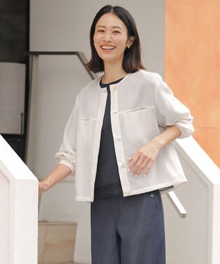 J.PRESS LADIES L 【季節の変わり目に】リネンシアースラブ ノーカラー ブルゾン ライトベージュ系