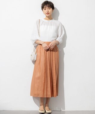 23区 S 【洗える】ソフトシアーフィルム タック スカート ライトオレンジ系