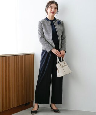 ANY SIS L ライトストレッチ ツイード ジャケット ネイビーシャンブレー