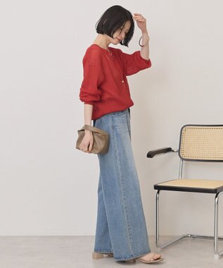 AMERICAN HOLIC 【前後2WAY】透かし編みニットカーディガン Red